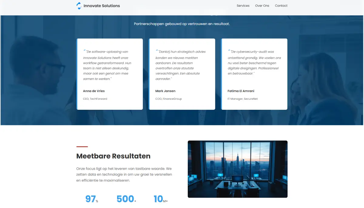 Screenshot van B2B bedrijfswebsite
